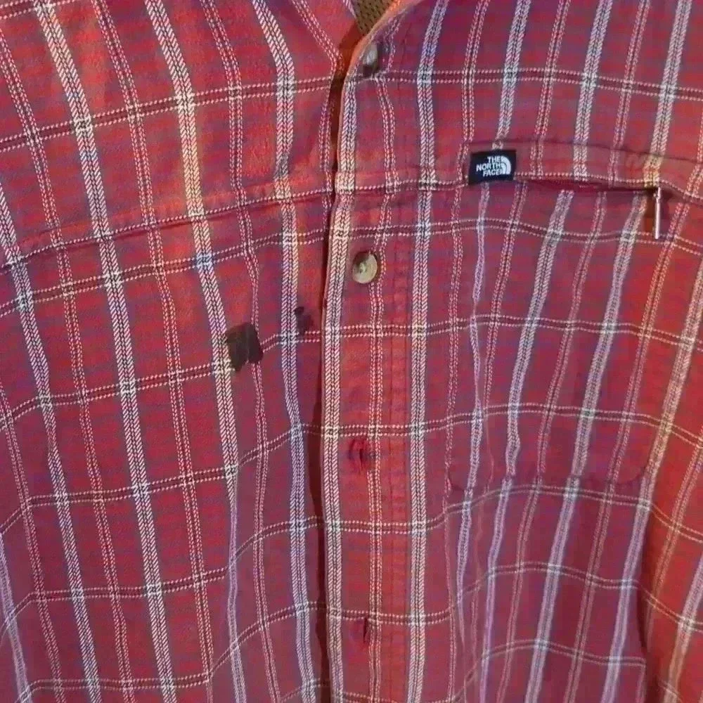 The North Face button up shirt, red and white, size medium